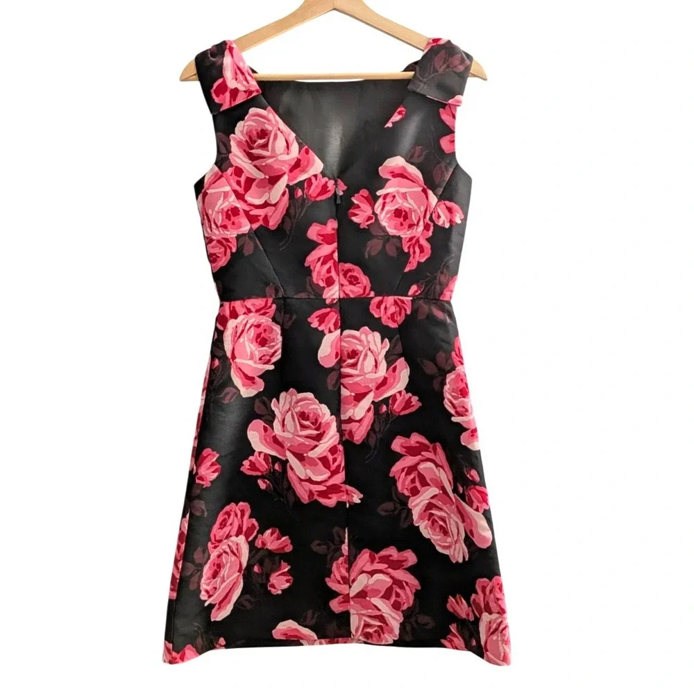 Kate Spade New York Rosa A-Line Rose Print Bow Shoulder Dress Black Pink Size 2‎